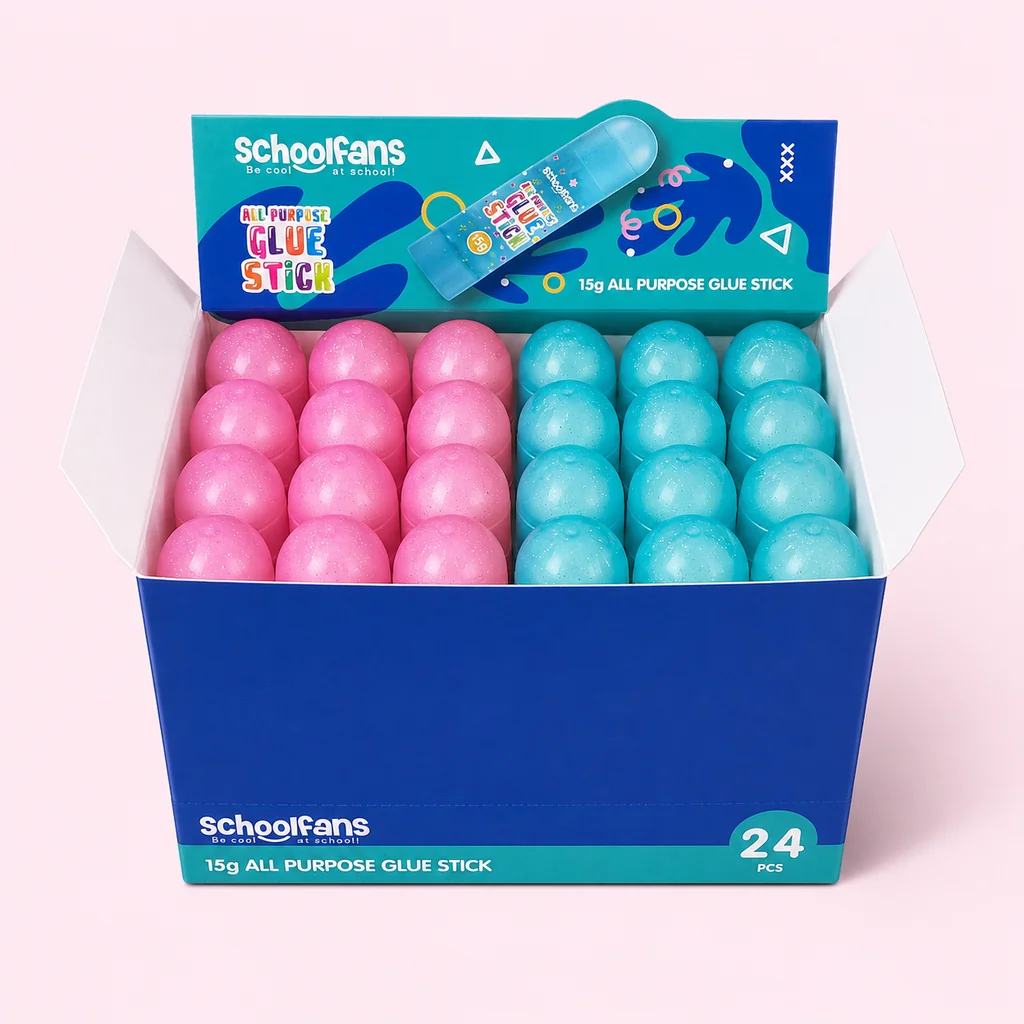 schoolfans-glue-stick-box-24pcs-1024 چسب ماتیکی 15 گرم اسکول فنس رنگ صورتی