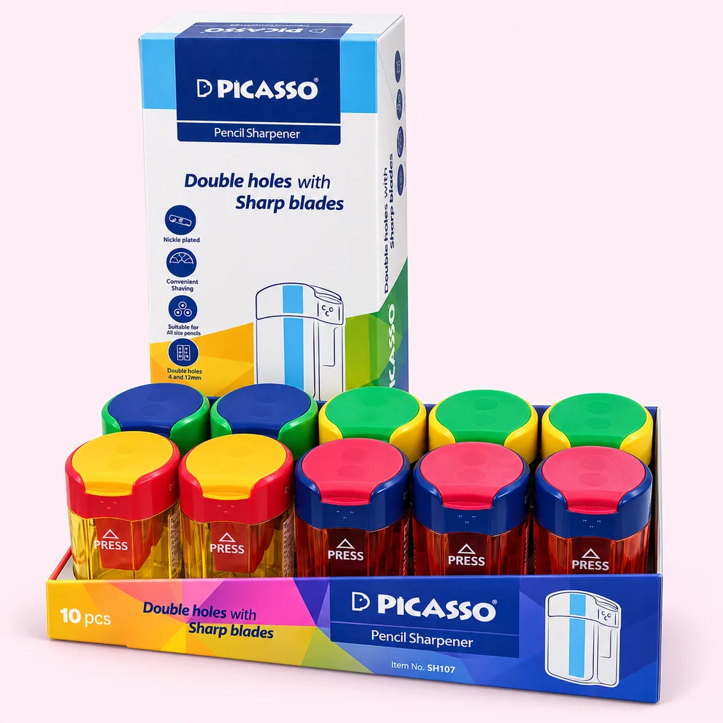 picasso_sharpener_display_20260918_051243_01 تراش دو سوراخه پیکاسو PICASSO SH107 مخزن دار